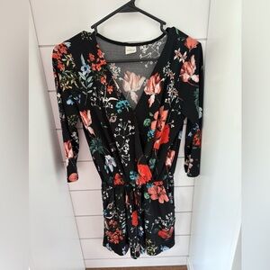 Kaileigh Orange Pink Wrap Dress V-Neck Cuffed Sleeves